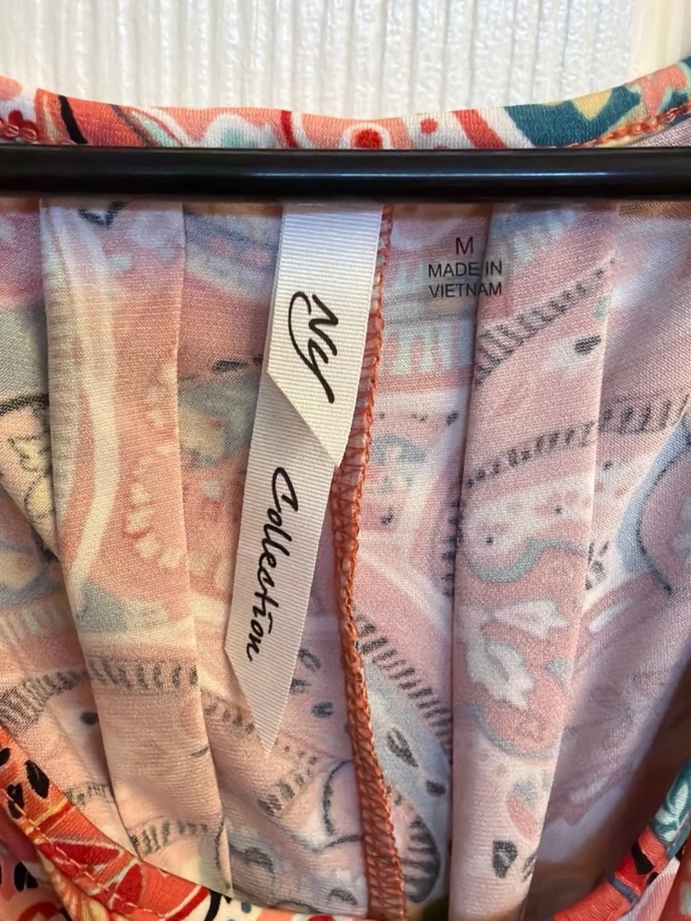 NY Collection Coral and Blue Paisley Short Sleeve Tunic Dress